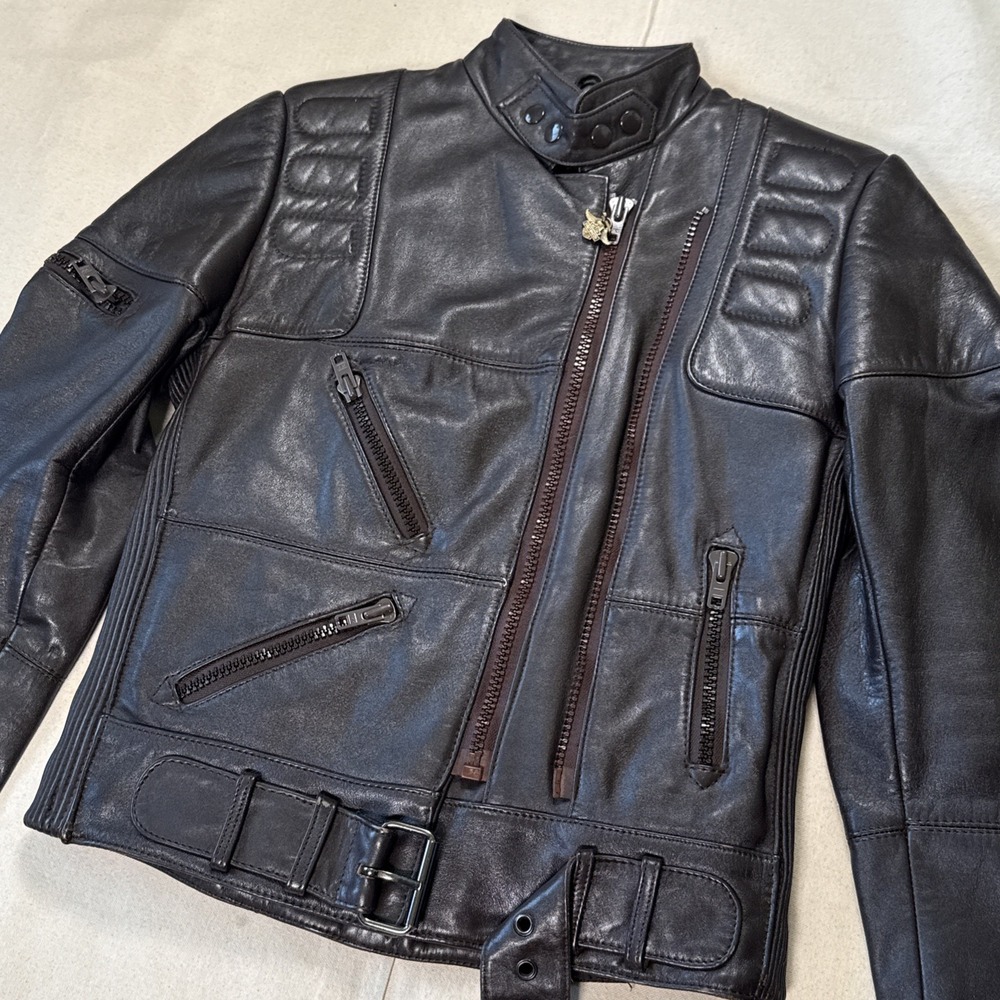 VTG Hein Gericke Harley Davidson Brown Biker Motorcycle Leather Jacket Size 36